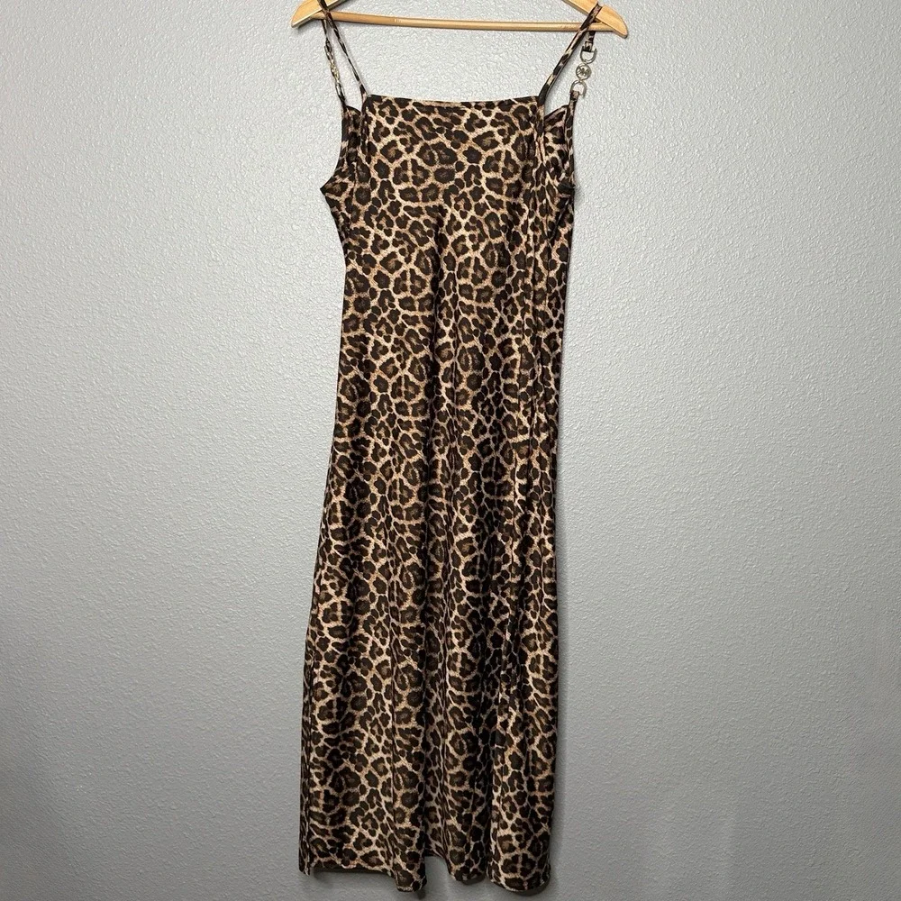 Michael Kors Leopard Sleeveless Cowl Neck Maxi Dress M MK Hardware Animal Print